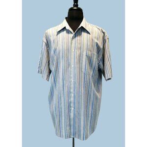 Linea Dome Short Sleeve Casual Business Dress Shirt Mens XL Style Stripe Blue